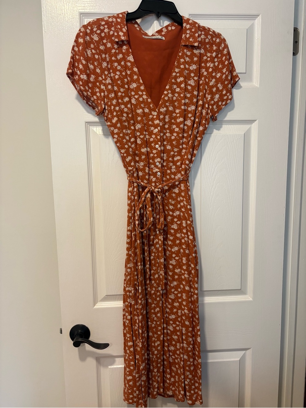 Abercrombie Orange Floral wrap short sleeve collared dress Medium